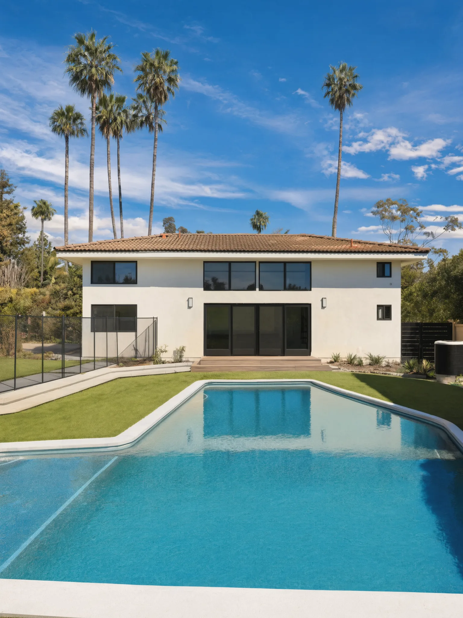 Avorino custom home in Santa Ana — pool & rear elevation